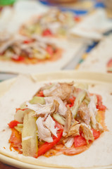 Shawarma ready to for wrapping.