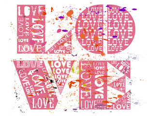 Love concept, grungy with paint splatters, vector