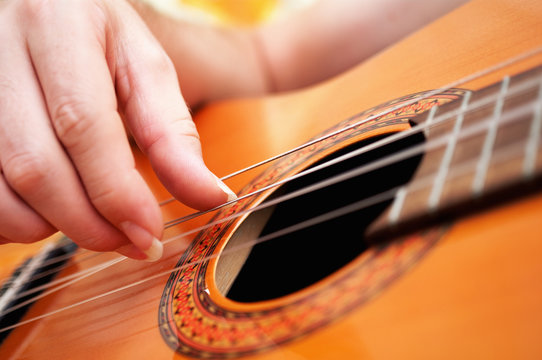 Closeup of a guitarist playing
