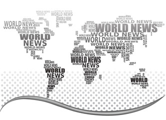 Abstract world map made from World news words. Vector.