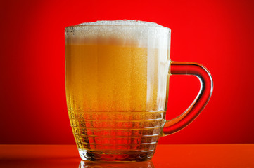beer on red background
