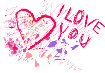 grungy style love concept, scribble, I Love You,  vector