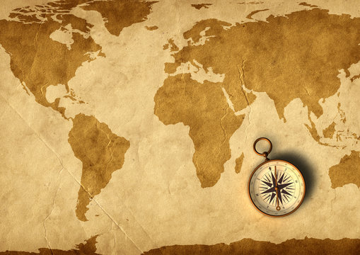 Fototapeta Old map and compass