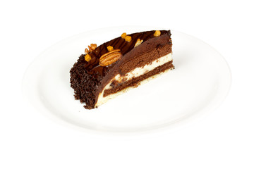 chocolate cake with whiped cream isolated