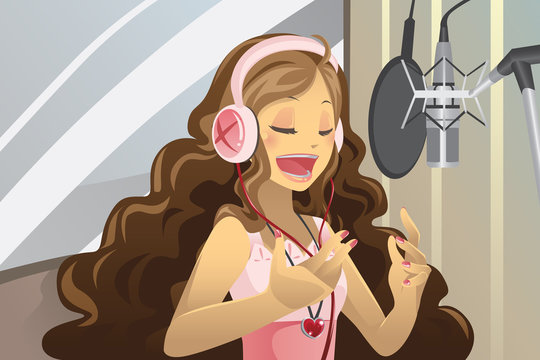 Singer in recording studio