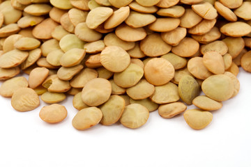 Brown lentils scattered