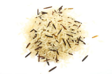 Closeup of long rice mixed with wild rice
