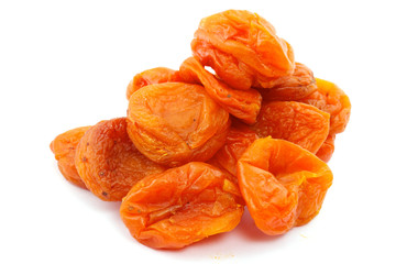 Dried apricots on a white background