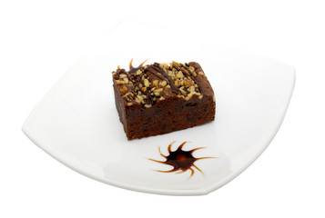 cake truffle with black chocolate sauce