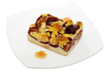 Fresh baked plum cake with pwdered sugar