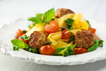 Pappardelle pasta with meatballs