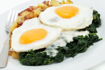 Spiegeleier mit rohen Schinken und Graubrot