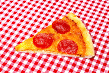Pepperoni Pizza Slice on Red Gingham