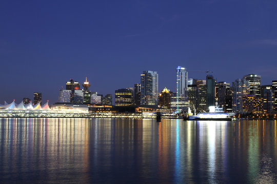 Vancouver Canada downtown cityscape in the night
