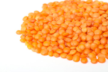 red lentils isolated on white