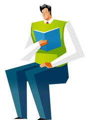 Side view of man reading book
