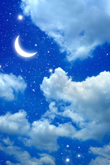 Naklejka na ściany i meble Księżyc i gwiazda na nocnym niebie