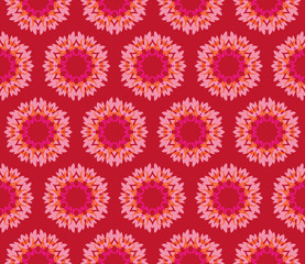 Seamless pattern with flowers in pink, red and orange