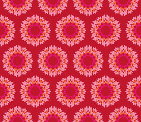 Seamless pattern with flowers in pink, red and orange