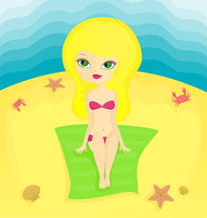 The blonde on a sea beach