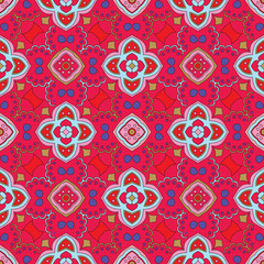 Floral pattern with swirls on a bright red background