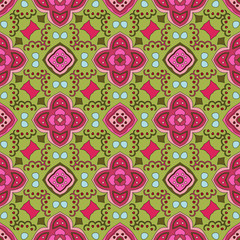 Floral pattern with dots on a green background