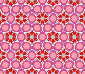 Colorful floral pattern in red, pink, purple and blue