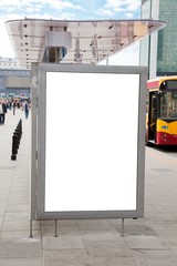 Blank billboard on bus stop