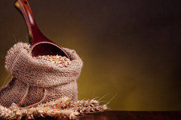 Wheat in burlap sack