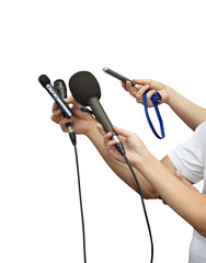 business meeting conference journalism microphones