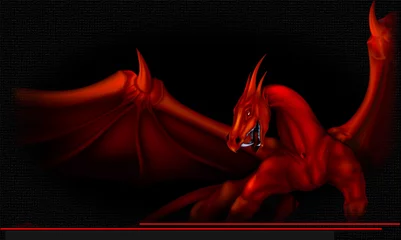 Crédence de cuisine en verre imprimé Dragons dragon rouge sur noir