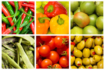 Collage of many fruits and vegetables