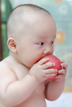 cute baby eat apple