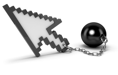Mouse cursor with shackles. High quality 3d render.