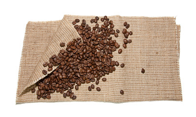 coffee beans on burlap background