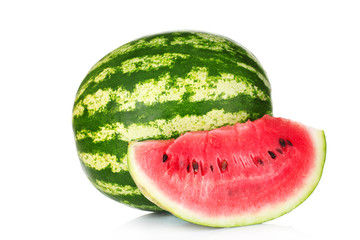 ripe watermelon and slice isolated on white