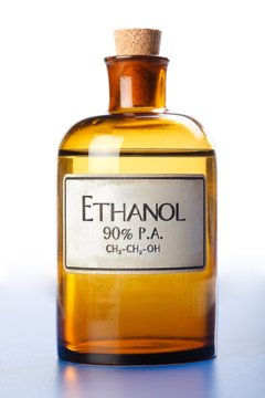 Ethanol, pure ethyl alcohol in bottle