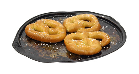 Soft pretzels on baking dish