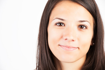 casual woman face smiling portrait isolated over a white backgro