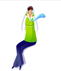 Portrait of man listening music