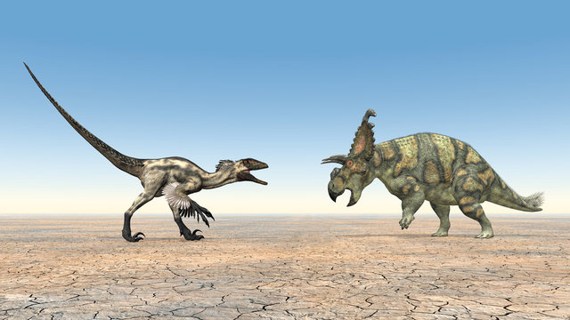 Deinonychus und Albertaceratops