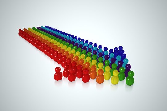 Multicolour arrow formed by 3d stylized human