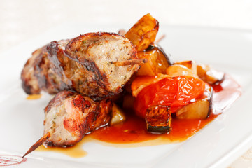 meat kebab with vegetables