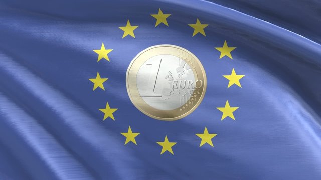 Nahtlos wehende Flagge Euro und Eurom&uuml;nze