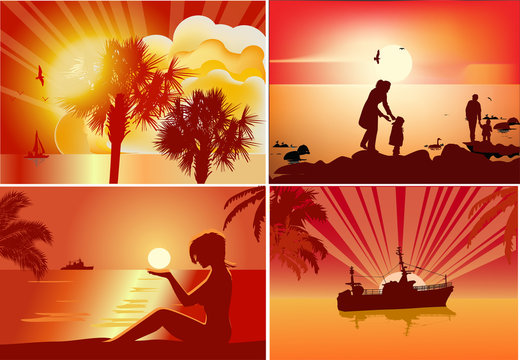 four orange summer sunset compositions