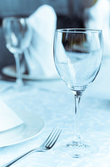 Wineglasses on the arranged table