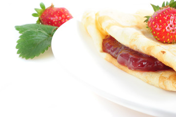 Pancakes with strawberry jam