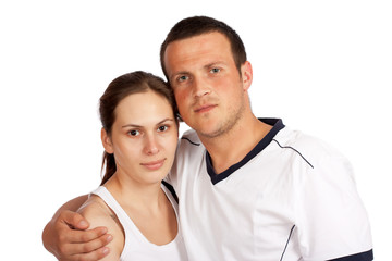 Woman and man isolated over white background