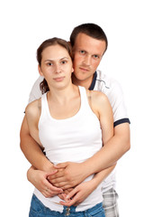 Woman and man isolated over white background