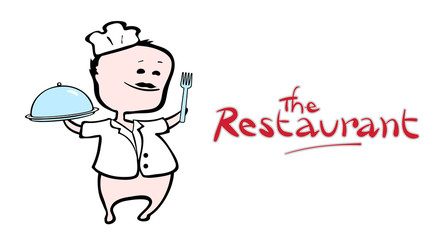 Chef of restaurant presenting a dish - vector illustration